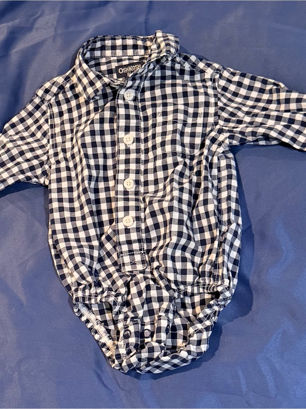 OshKosh B'gosh Navy and White Gingham Button-Up Onesie